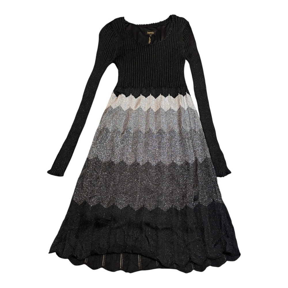 Laundry by‎ Shelli Segal Metallic Knit Dress Sleeve Chevron Ombre Size M